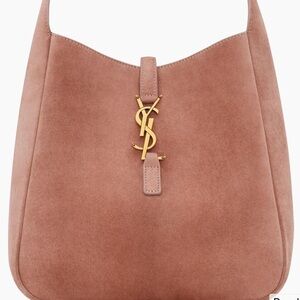 Saint Laurent Barely Pink Suede Small Le 5 A 7 Supple Hobo Bag  7139381U80W NEW